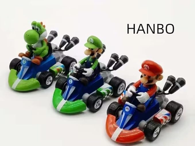 3 pcs Bigger Super Star Mari Bros Kart Pull Back Cars