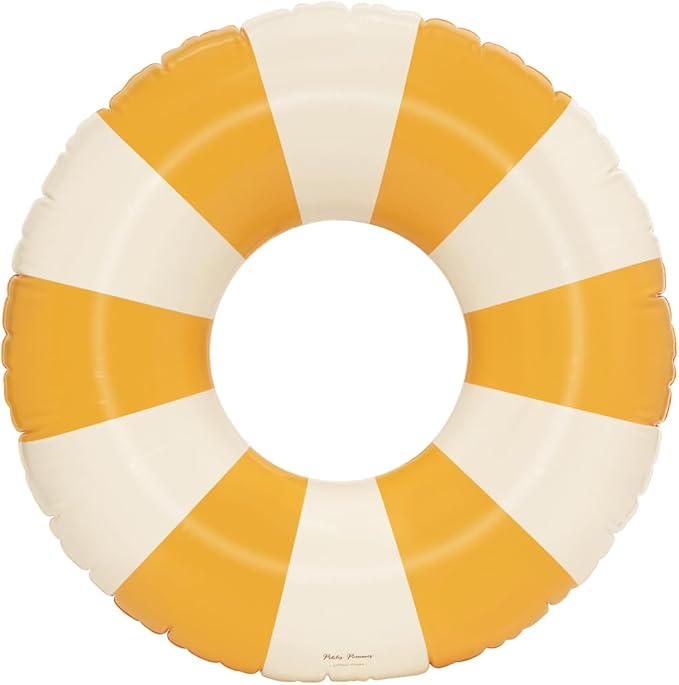 Petites-Pommes Inflatable Swimming Ring for Adults - Durable Inner Tube, Handprinted Classic Striped Design Pool Float, Soft Comfort Seaming, Packable Floats for Travel, Dark Yellow, 47 inch