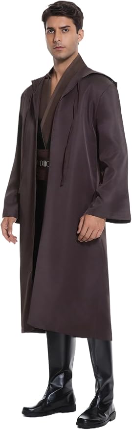 Men's Hooded Robe Tunic Cosplay Costume Knight Cloak Tunic Uniform Pants with Belt Full Set Halloween Outfits
