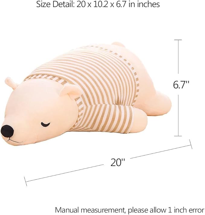 MMTTAO Stuffed Polar Bear Animal Plush Toy 20 Inch Large White Sleeping Bear Animal Stuff Soft Plushies Cute Dolls Collection Huggable Throw Pillow Cushion Gifts for Kids Children Boys Girls, 20Inches