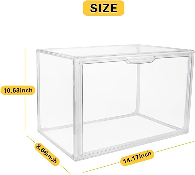 Clear Stackable Plastic Storage Bins with Magnetic Lid, Dustproof Book & Cosmetic Display Cases, Large Figures Collectibles Showcase, Shoe Box, Protection Organizer (Transparent, L-3 Pack)
