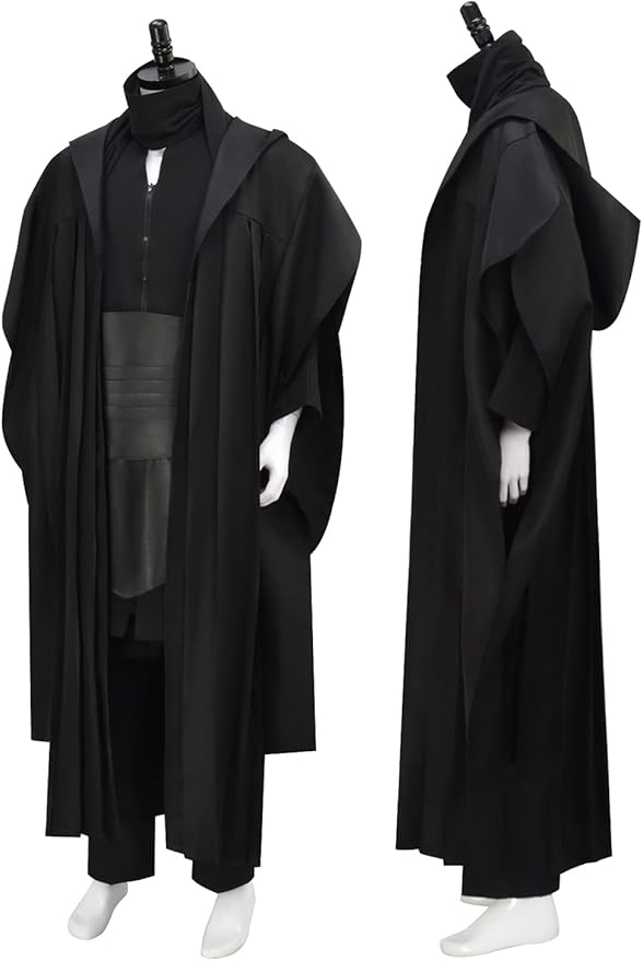 Mens Cosplay Costume Black Tunic Hooded Cloak Robe Suit Uniform Halloween Outfit