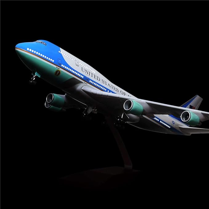 24-Hours 18” 1:130 Scale Model Jet United States Air Force One Plane B747 Model Planes Kits Display Diecast Airplane for Adults with LED Light(Touch or Sound Control)
