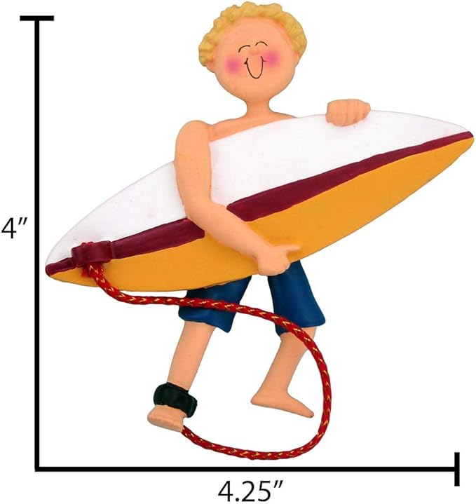 Personalized Surfboard Ornaments 2025 - Blonde Surfer Boy Beach Ornaments Surfer for Christmas Tree Surfboard Decor Surfing Ornament Gifts for Surfers Beachy Christmas by Elves