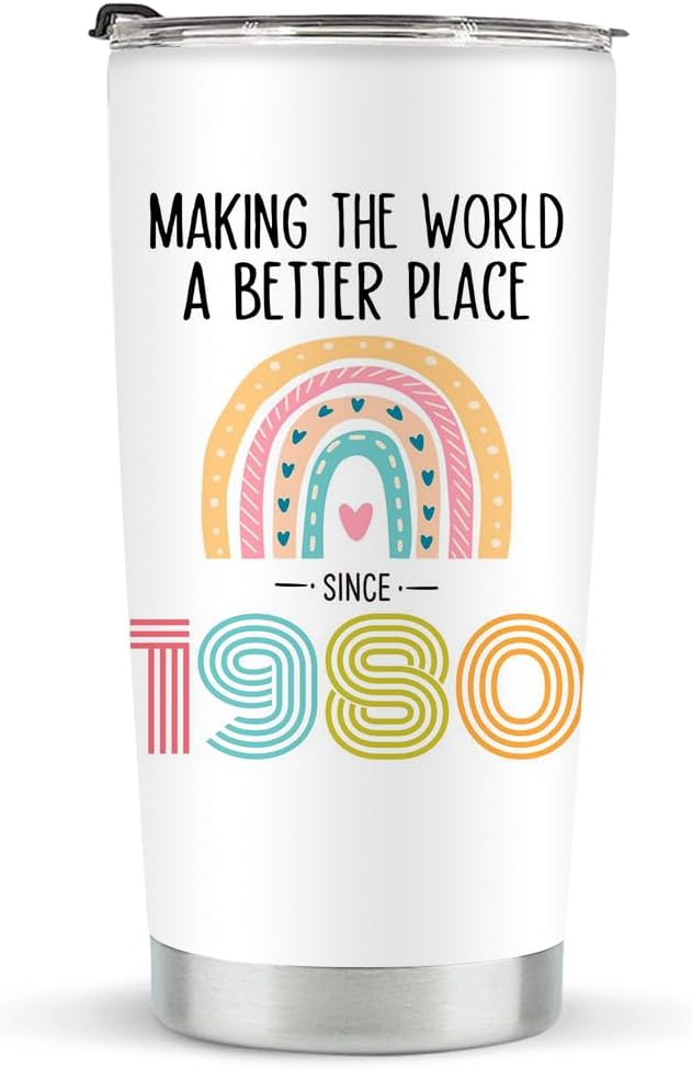 45th Birthday Tumbler for Women - 20 oz Stainless Steel Vacuum Insulated Tumbler, 1980 Gift Ideas for 45 Year Old