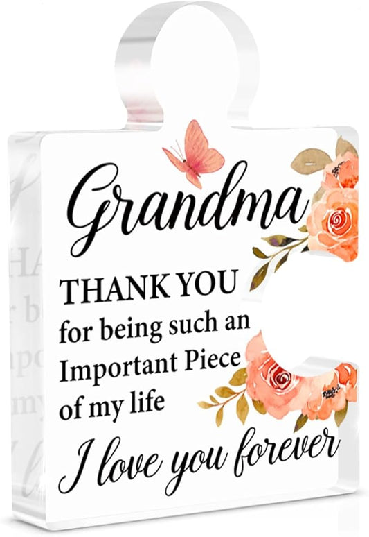 Grandma Gifts, Grandma Birthday Gifts from Grandkids, Gigi Gift for Grandmama on Mothers Day Birthday Christmas, Grandmother Acrylic Puzzle Piece Plaque Desk Decorations for Home Decor