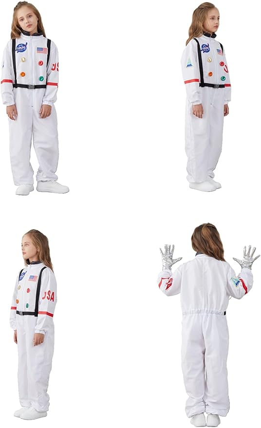 LANGXUN Kids Astronaut Halloween Costume Set, Boys Girls Space Suit Dress Up, Toddler Pilot Jumpsuit for Themed Party