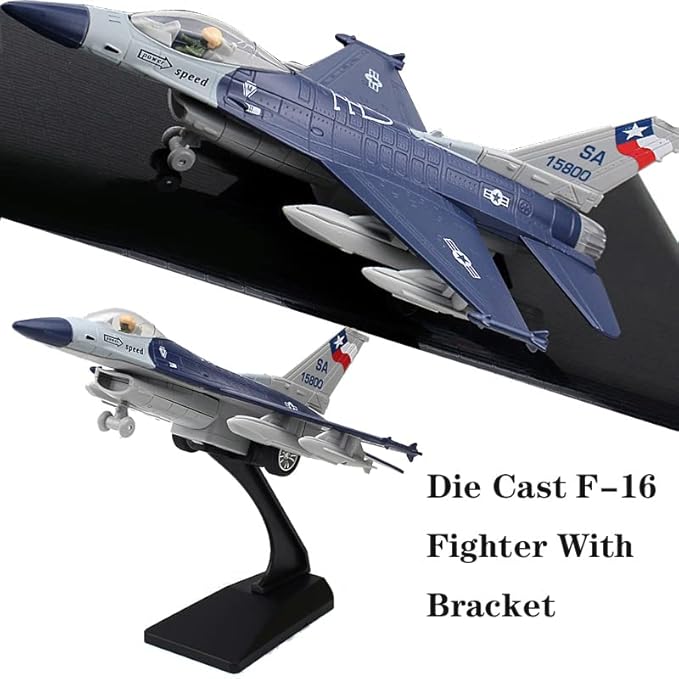 Ailejia Diecast F 16 Fighting Falcon Airplane Model Aircraft Army Air Force Toys Military Plane Pull Back with Lights and Sounds (F 16 Grey)