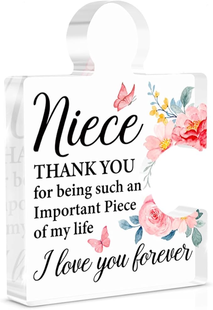Niece Gifts from Auntie Uncle, Heartwarming Niece Gifts from Aunt Birthday Graduation Christmas Gift for Women Girls Acrylic Puzzle Piece Plaque Keepsake Desk Decorations for Home Decor