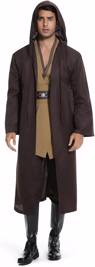 Men's Hooded Robe Tunic Cosplay Costume Knight Cloak Tunic Uniform Pants with Belt Full Set Halloween Outfits