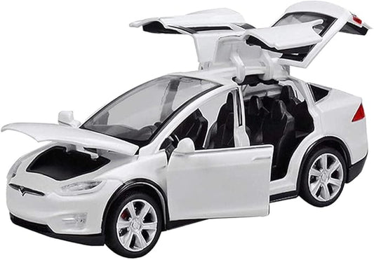 1:32 Scale Car Model X Alloy Diecast Pull Back Electronic Toys with Lights and Music, Mini Vehicles Toys for Kids Gift Car Lovers Collection (Model X - Generic White)