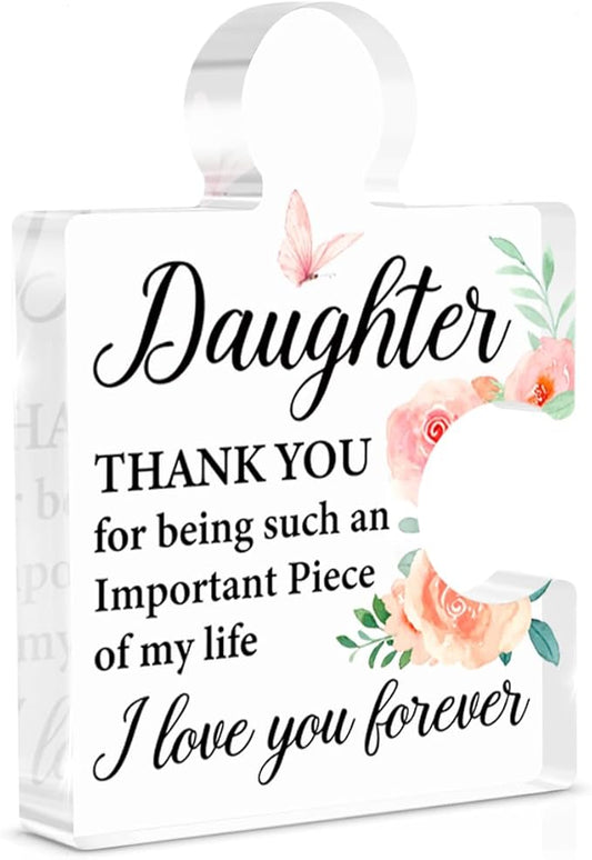 Daughter Gifts from Mom and Dad, Cute Father, Mother to Daughter Gifts Birthday Christmas Graduation Gift Idea for Women Girls Acrylic Puzzle Piece Plaque Desk Decorations for Home Decor