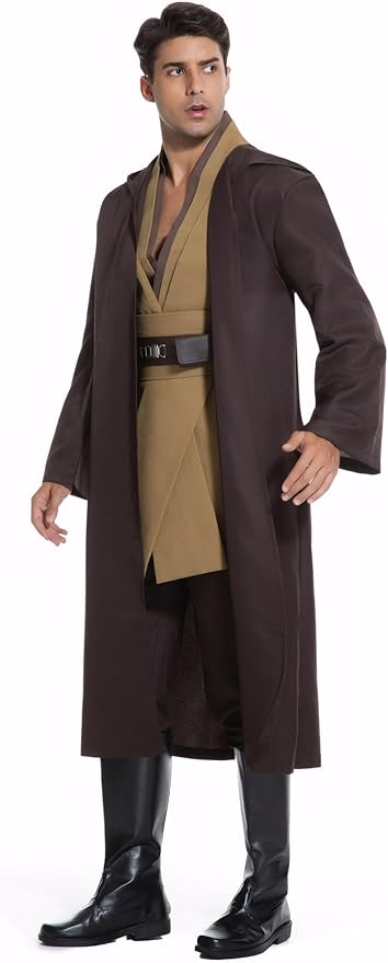 Men's Hooded Robe Tunic Cosplay Costume Knight Cloak Tunic Uniform Pants with Belt Full Set Halloween Outfits