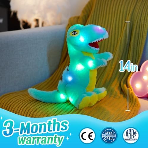 Glow Guards Light up T-Rex Dinosaur Stuffed Animal,Soft Dinosaur Plush Toy with LED Night Lights Glow in The Dark,Birthday Children's Day Gifts for Toddler Kids,14''