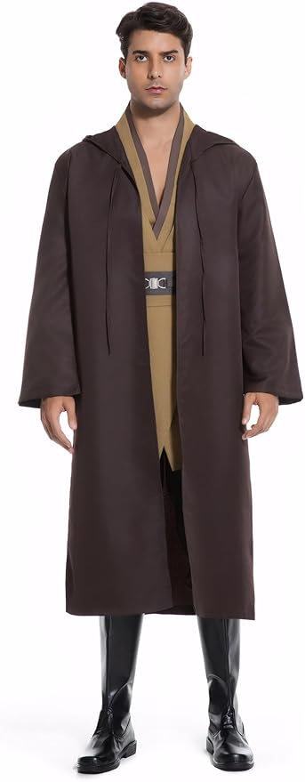 Men's Hooded Robe Tunic Cosplay Costume Knight Cloak Tunic Uniform Pants with Belt Full Set Halloween Outfits