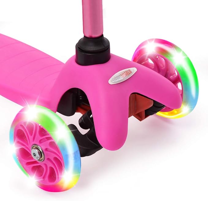 ChromeWheels Scooter for Kids, Deluxe 3 Wheel Scooter for Toddlers 4 Adjustable Height Glider with Kick Scooters, Lean to Steer with LED Flashing Light for Ages 3-6 Girls Boys