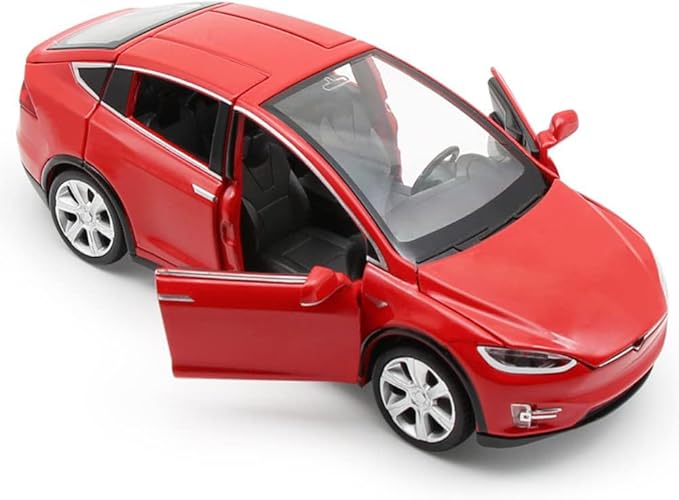 1:32 Scale Model X Alloy Car Model Diecast Toy Vehicles for Kids, Tesla car Model，Pull Back Alloy Car with Lights and Music,Mini Vehicles Toys for Kids Gift ，Children Birthday Gift（Model X-Red）