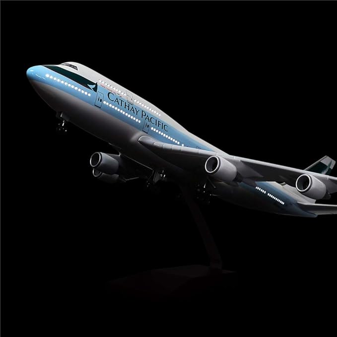 24-Hours 18” 1:130 Scale Model Airplane Private Jet Model HK Cathay Pacific B747 Planes Model Kits Display Diecast Airplane Model for Adults with LED Light(Touch or Sound Control)