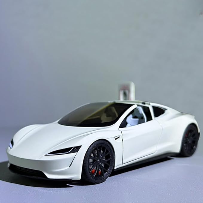 1/24 Diecast Roadster Model Car with Pull Back Function, Sound and Light, Alloy Metal Vehicles Roadster Toy Car Ideal Collectible for Kids Adults Enthusiasts, Great Birthday Gift (White)