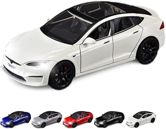 1/24 Scale Diecast Car Model S, Alloy Diecast Toy Cars Pull Back Toys with Sound & Light, Vehicles Toys for Kids Gift Car Lovers Collection (1/24 Model S -White)