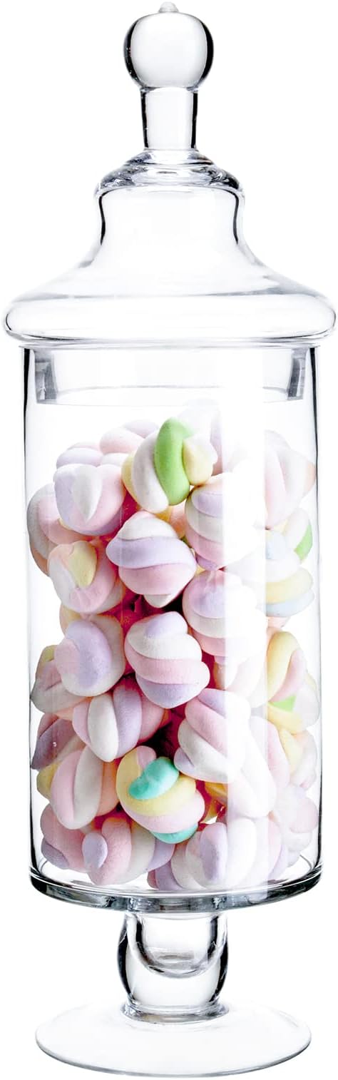 Glass Apothecary Jars, Clear Candy Bowl Dishes Holder Elegant Storage Buffet Display, Decorative Wedding Candy Organizer Canisters (Height: 14" Body: 4")