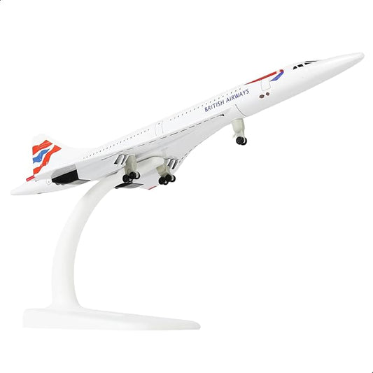 1/300 Scale Concorde for British Airways Diecast Metal Airplane Model Kit with Stand Concorde Model Plane for Creative Desktop Decorations or Aircraft Gifts(7.9-Inch L)