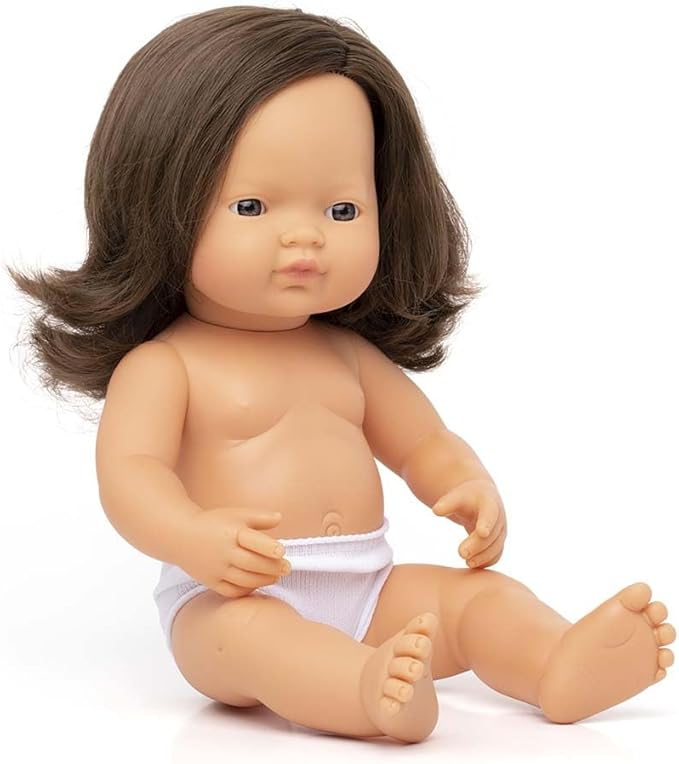 Miniland Doll 15'' Caucasian Brunette Girl (Polybag) - Made in Spain, Anatomically Correct, Quality, Inclusion