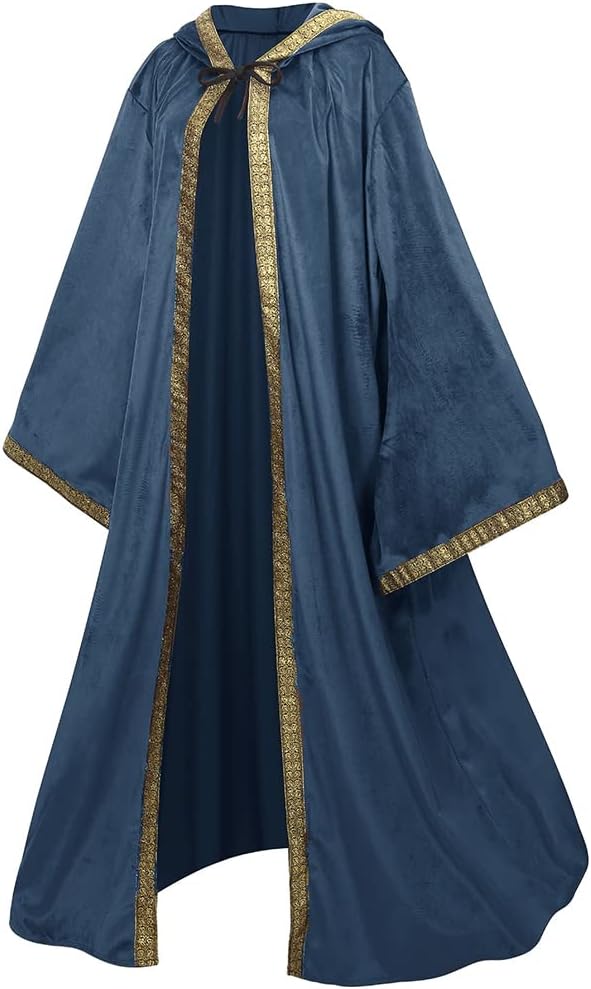 Velvet Wizard Robe with Hooded and Sleeves, Halloween Vampire Witch Wizard Cloak Fancy Cosplay Costume