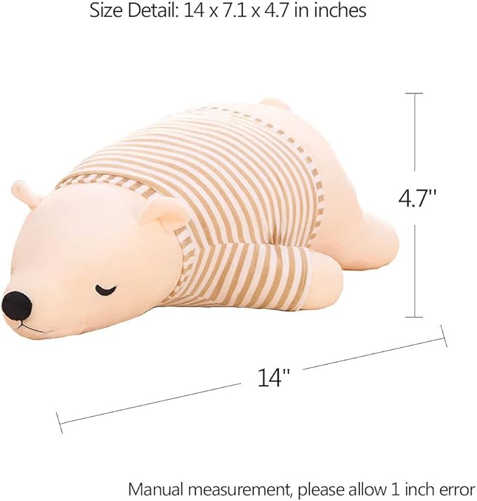 MMTTAO Stuffed Polar Bear Animal Plush Toy 14 Inch Small White Sleeping Bear Animal Stuff Soft Plushies Cute Dolls Collection Huggable Throw Pillow Cushion Gifts for Kids Children Boys Girls, 14Inches