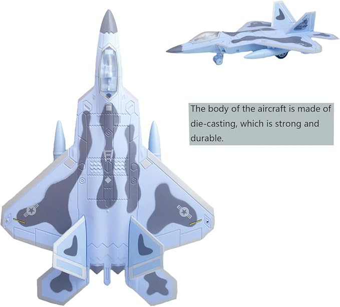 Ailejia Diecast F 22 Fighting Falcon Airplane Model Aircraft Army Air Force Toys Military Plane Pull Back with Lights and Sounds (F 22 Blue)