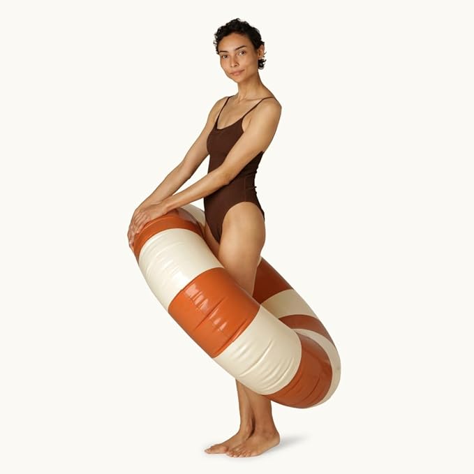 Petites-Pommes Striped Swim Rings for Adults - Durable Inner Tube, Handprinted Classic Striped Design Pool Float, Soft Comfort Seaming, Packable Floats for Travel, Orange, 47 inch