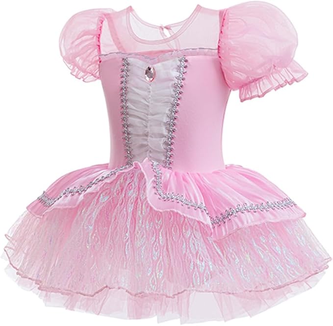 DYMCII Baby Girls Princess Ballet Dress Short Sleeve Leotards Skirted Tutu Dancewear Halloween Christmas Party Fancy Costume