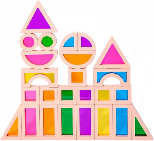 Rainbow Blocks,Acrylic Building Block,Rainbow Stacking Sensory Toys,Toys Set Colorful Preschool Learning Educational Toys for Boys and Girls, Blocks for Toddlers 1-3, Children's Day Gift (25 PCS)