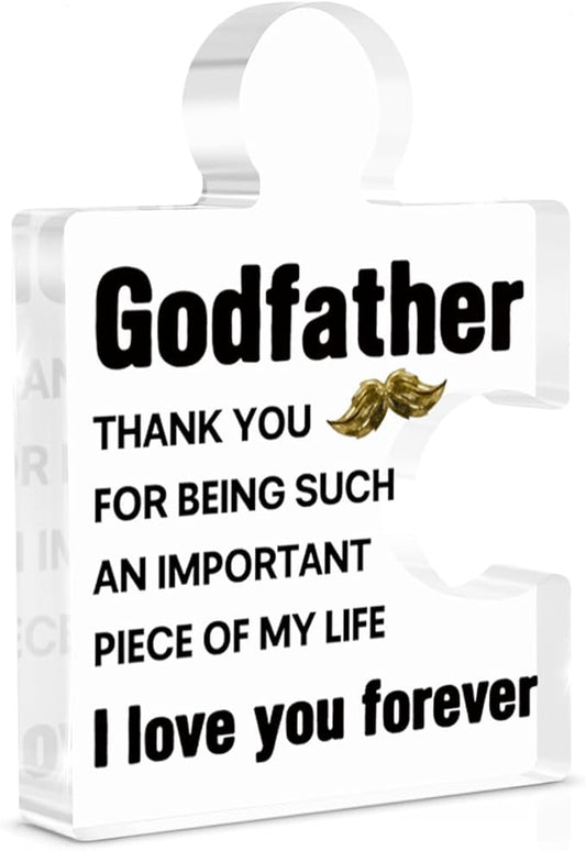 Godfather Gift, Godfather Father's Day Gifts from Goddaughter Godson Godchild, Gifts for God Father Birthday Christmas Fathers Day Acrylic Puzzle Piece Plaque Desk Decorations for Home Decor