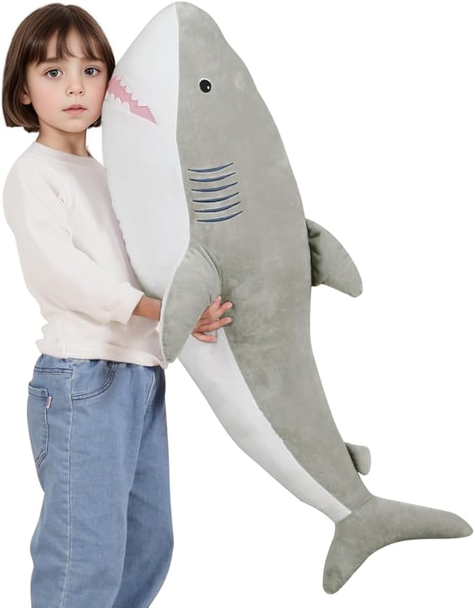 40 Inch Giant Shark Stuffed Animal Large Soft Body Plushies,Cute Big Shark Doll Pillow Plush Toy,Gift for Boy Girl Kids Birthday Valentines