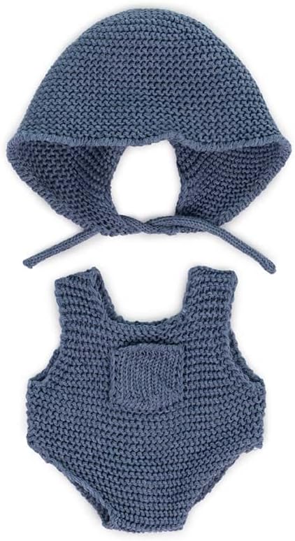Miniland Clothes for Dolls 8 1/4'' Knitted Outfit Rompers & Hood - ECO, Made in Spain, Quality, Role Play, Educational