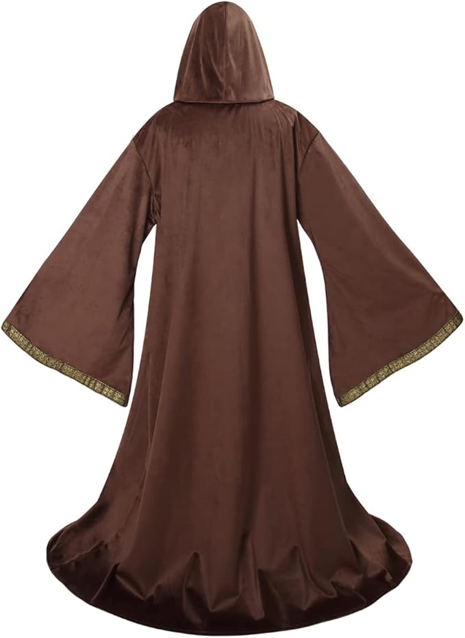 Velvet Wizard Robe with Hooded and Sleeves, Halloween Vampire Witch Wizard Cloak Fancy Cosplay Costume