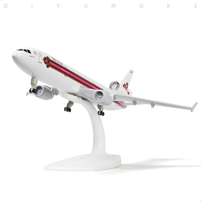 MD-11 Thai 1/300 Diecast Metal Airplane Model with Stand -Alloy Airplane Model for Adult(HS-TMA) -8.3 inches Model Plane for Aviation Enthusiasts Gifts, Display Decorations