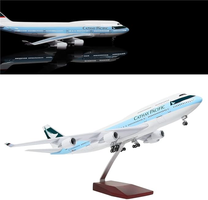 24-Hours 18” 1:130 Scale Model Airplane Private Jet Model HK Cathay Pacific B747 Planes Model Kits Display Diecast Airplane Model for Adults with LED Light(Touch or Sound Control)