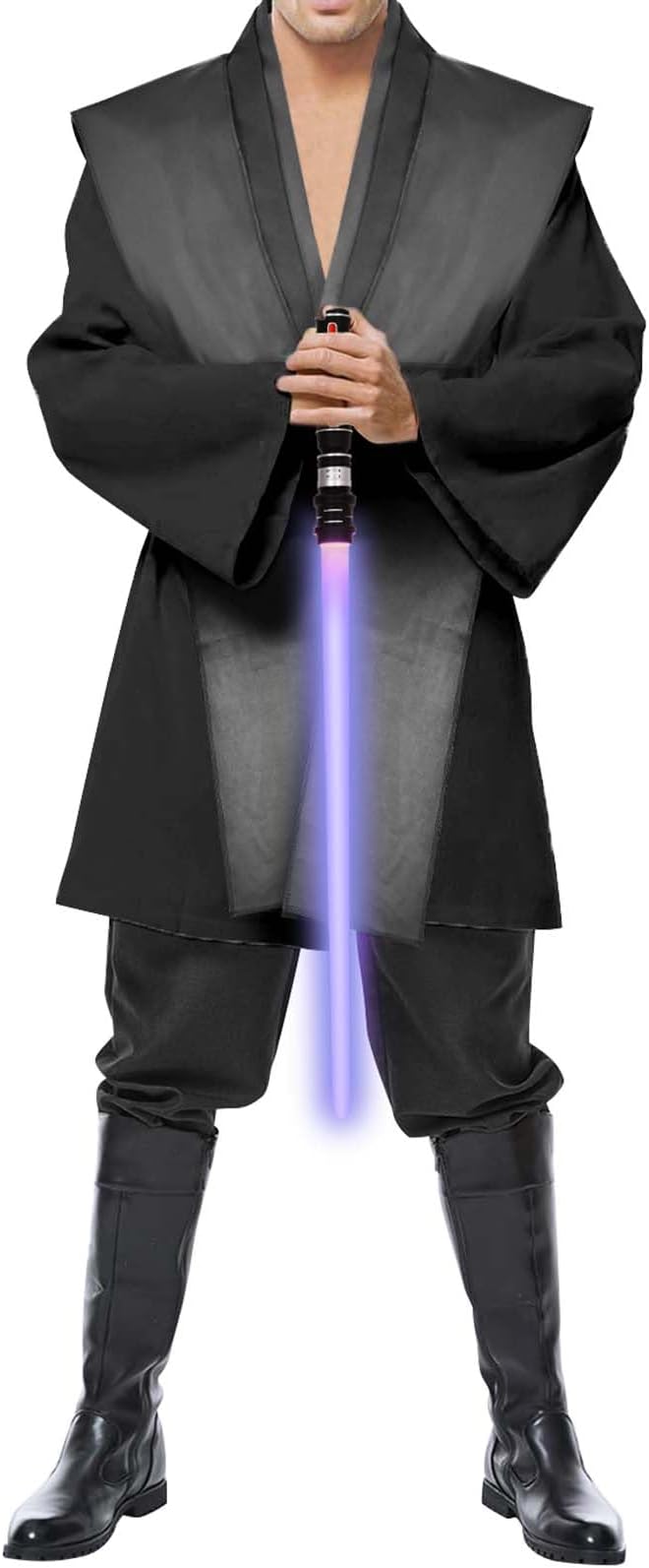 Men's Tunic Cosplay Costume with 2 PCS Light Up Saber Tunic Hooded Robe Full Set for Halloween Party
