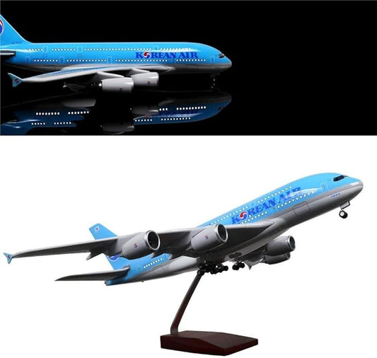 24-Hours 18” 1:160 Airplane Model Korea Airbus 380 Model Plane with LED Light(Touch or Sound Control) for Decoration or Gift