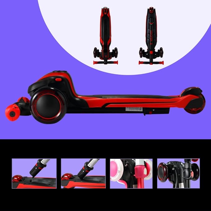 3 Wheels Kick Scooter for Kids Ages 5-12, with Built-in LED Light-Up Wheels, Adjustable Handlebar, Non-Slip Deck and Reliable Brake, Lean-to-Steer Self Balancing.