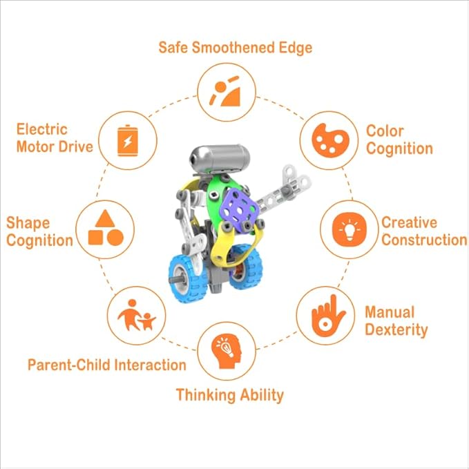 107Pcs Motorized Erector Sets for Kids Ages 4 5 6 7 8+,STEM Building Toys for Boys Girls 3-5 4-8 5-7 6-8 Year Old,Engineering Kit,Electric Motor,Creative Educational Gift Learning Activities