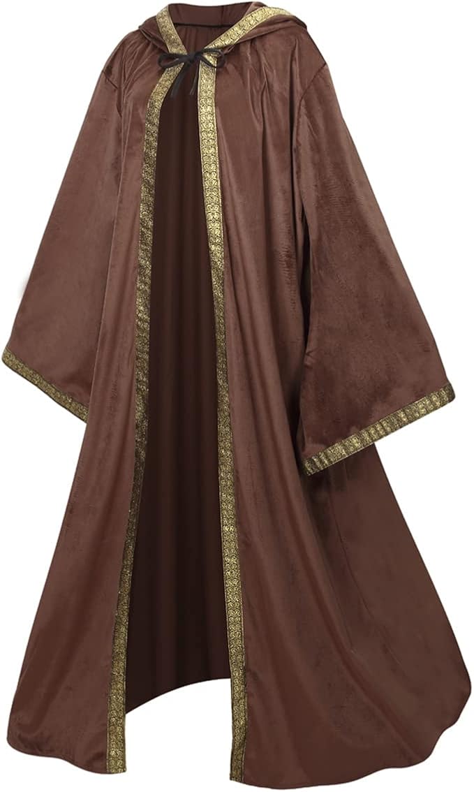 Velvet Wizard Robe with Hooded and Sleeves, Halloween Vampire Witch Wizard Cloak Fancy Cosplay Costume