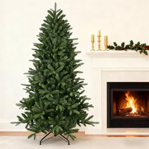 6ft Artificial Christmas Tree, Unlit Green Xmas Tree with PE/PVC Branch Tips, Hinge Design for Easy Assembly