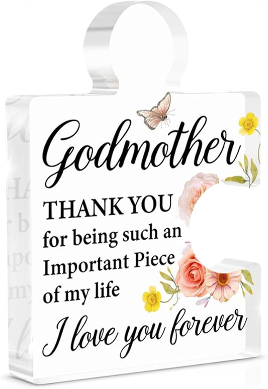 Godmother Gift from Godchild, Godmother Mothers Day Gifts for Women from Goddaughter Godson, God Mother Gifts for Birthday Christmas Acrylic Puzzle Piece Plaque Desk Decorations for Home Decor