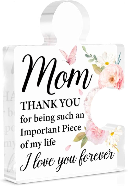 Gifts for Mom, Mothers Day Gifts Mom Birthday Gift from Daughter Son, Best Mum Ever Gift Retirement Christmas Anniversary Present Acrylic Puzzle Piece Plaque Desk Decorations for Home Decor