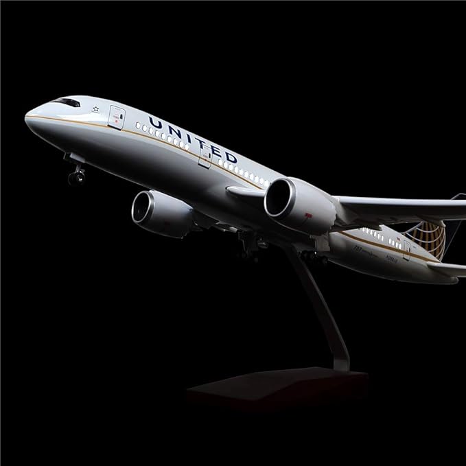 24-Hours 18” 1:130 Model Jet Airplane American Plane United Airlines B787 Model Plane Diecast Airplane for Adults with LED Light(Touch or Sound Control) for Decoration or Display