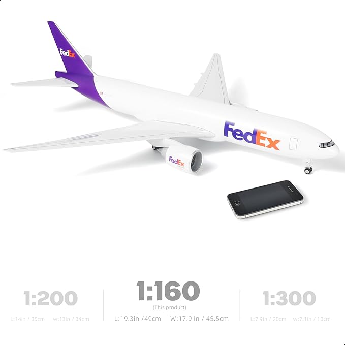 1/150 B777-300ER FedEx 18.5 inchs Large Diecast Airplane Model Kit with Stand - Collectible for Aviation Enthusiast Gift