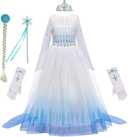REXREII Little Girls Princess Dress Frozen Elsa Costume Halloween Cosplay Christmas Birthday Party Gown w/Accessories